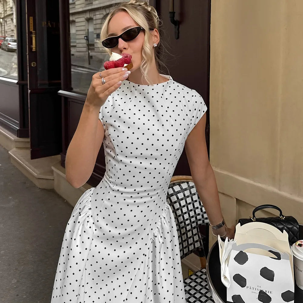 Vestido Comprido Vintage de Bolas sem Mangas