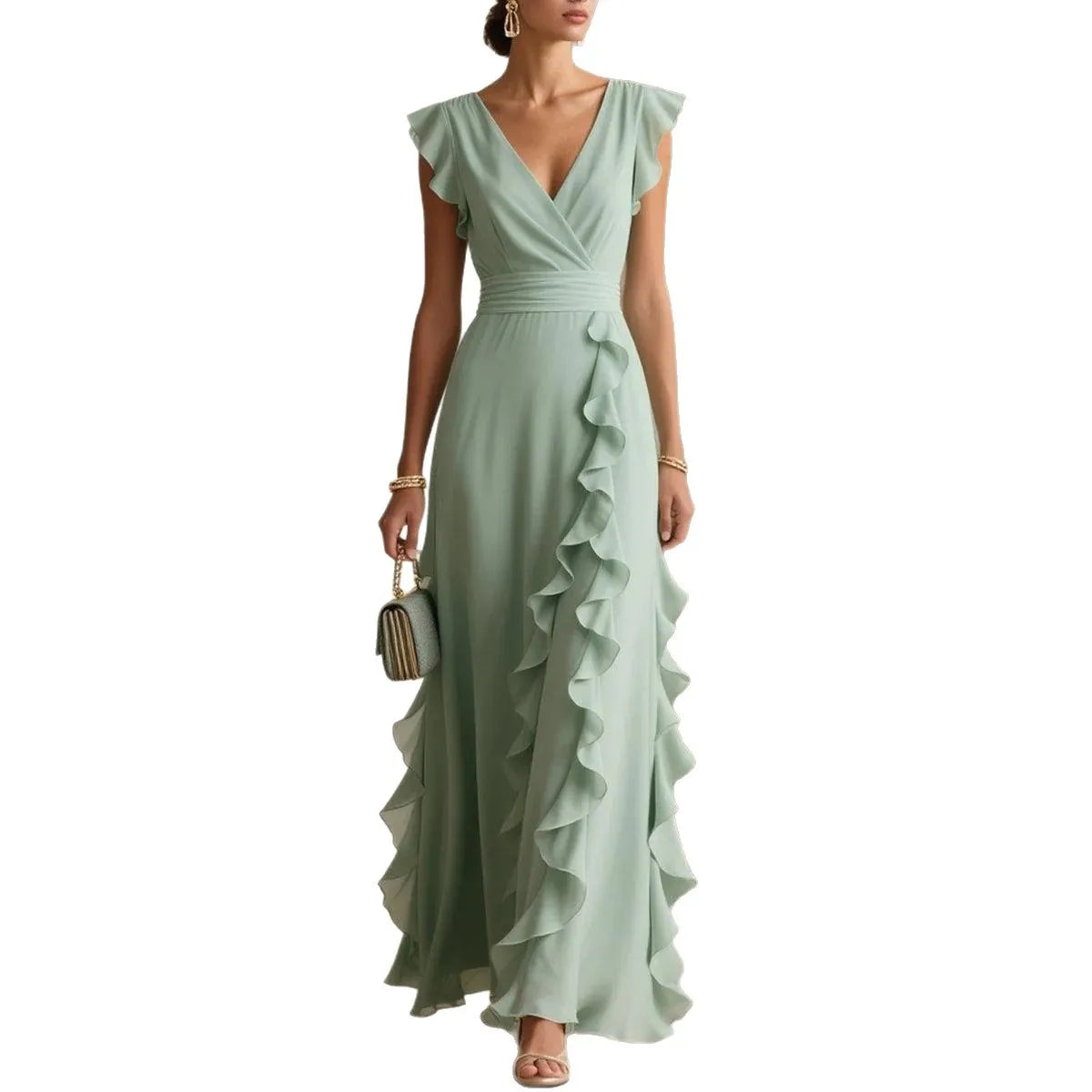 Vestido Comprido de Festa com Folhos