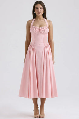 Vestido Midi Floral com Decote Halter