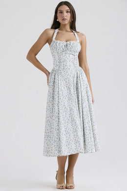 Vestido Midi Floral com Decote Halter