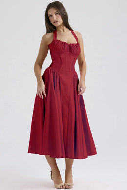 Vestido Midi Floral com Decote Halter