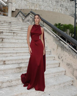 Vestido Comprido Acetinado com Corpete
