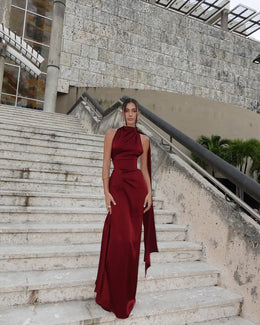 Vestido Comprido Acetinado com Corpete