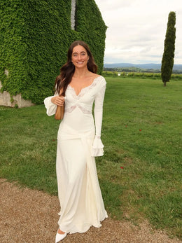 Vestido Comprido de Manga Comprida com Renda