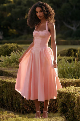 Vestido Midi Floral com Decote Halter
