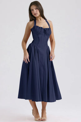 Vestido Midi Floral com Decote Halter