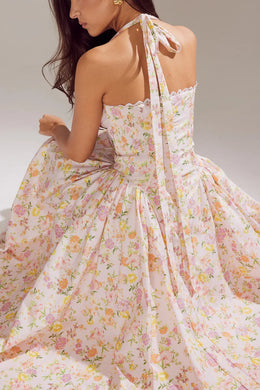 Vestido Midi Floral com Decote Halter