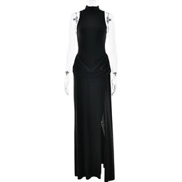 Vestido Comprido de Gola Alta com Fenda