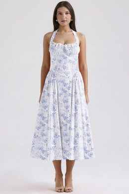 Vestido Midi Floral com Decote Halter