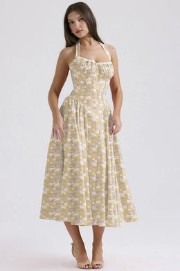 Vestido Midi Floral com Decote Halter