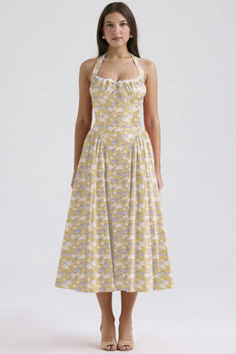Vestido Midi Floral com Decote Halter