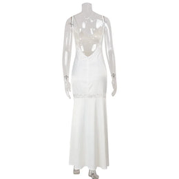 Vestido Comprido Branco de Cetim e Renda