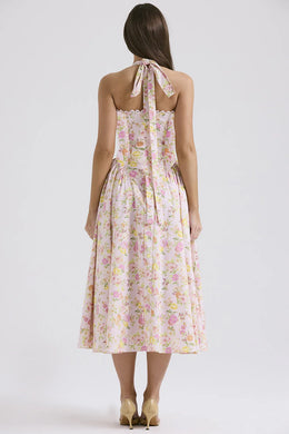 Vestido Midi Floral com Decote Halter