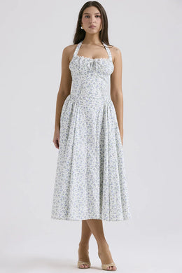 Vestido Midi Floral com Decote Halter