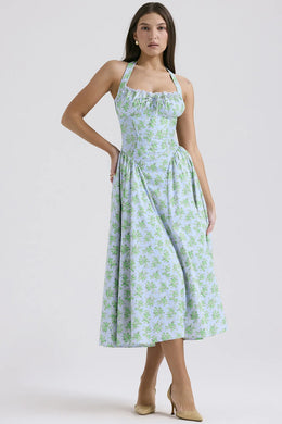 Vestido Midi Floral com Decote Halter