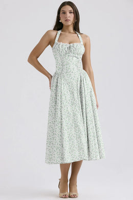 Vestido Midi Floral com Decote Halter
