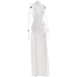 Vestido Comprido de Gola Alta com Fenda