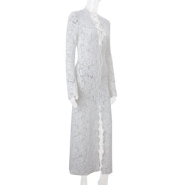 Vestido Comprido de Renda com Decote em V
