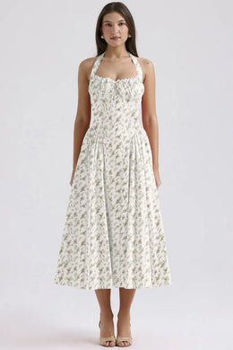 Vestido Midi Floral com Decote Halter