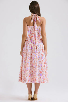 Vestido Midi Floral com Decote Halter