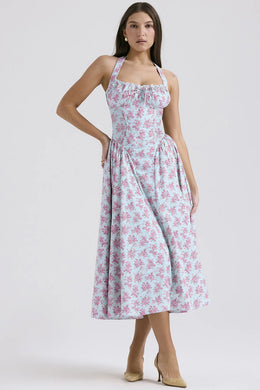 Vestido Midi Floral com Decote Halter