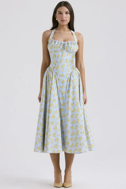 Vestido Midi Floral com Decote Halter