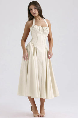 Vestido Midi Floral com Decote Halter