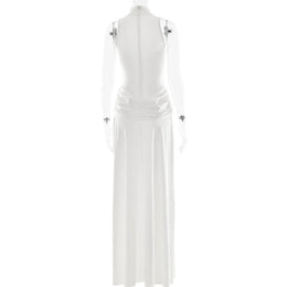 Vestido Comprido de Gola Alta com Fenda