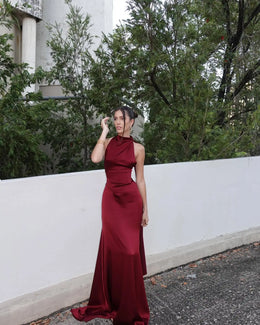 Vestido Comprido Acetinado com Corpete