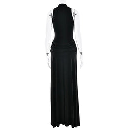 Vestido Comprido de Gola Alta com Fenda