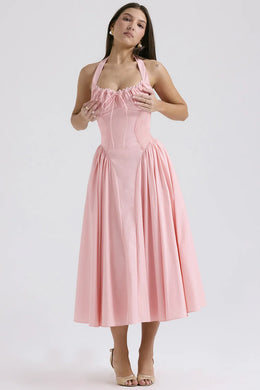 Vestido Midi Floral com Decote Halter