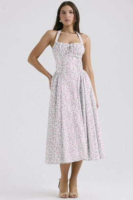 Vestido Midi Floral com Decote Halter