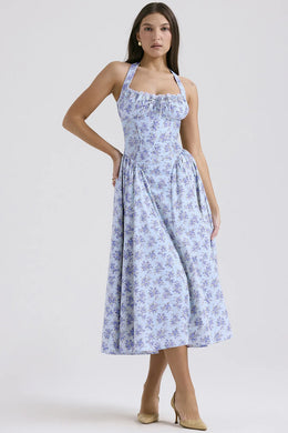 Vestido Midi Floral com Decote Halter