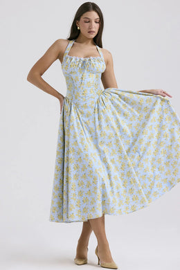Vestido Midi Floral com Decote Halter