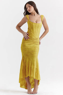 Vestido Comprido sem Alças com Corpete Jacquard