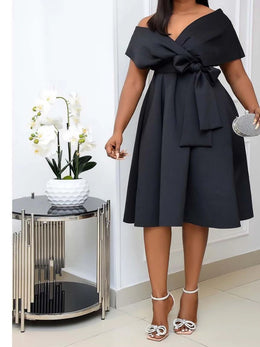 Vestido Midi com Laço e Decote em V