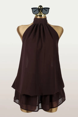 Vestido Curto de Chiffon com Decote Halter
