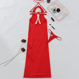 Vestido Comprido com Decote Halter e Costas Descobertas — Vermelho