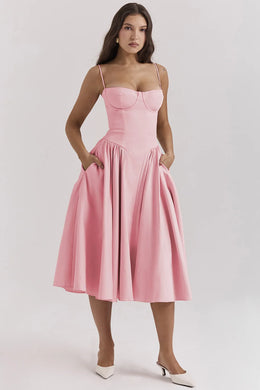 Vestido Midi Floral de Cintura Alta — Modelo A