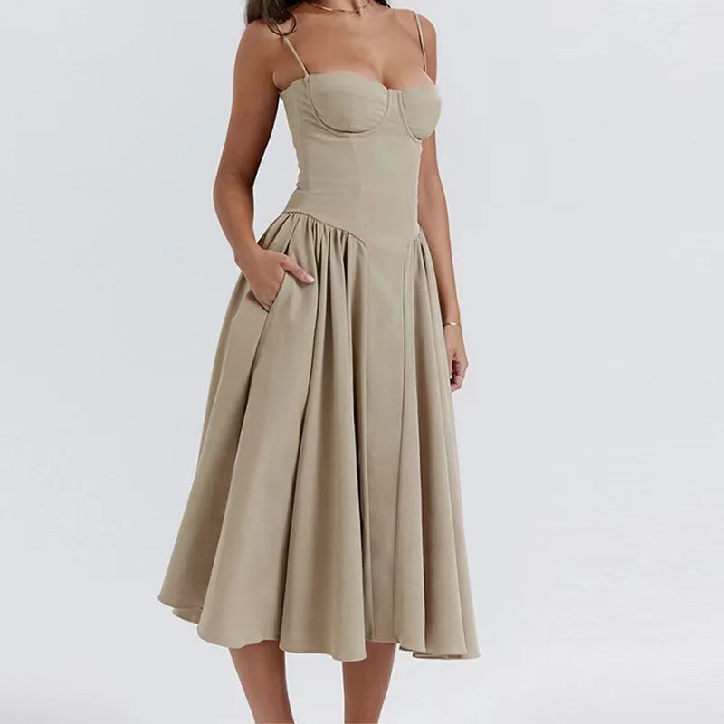 Vestido Midi Floral de Cintura Alta — Modelo A