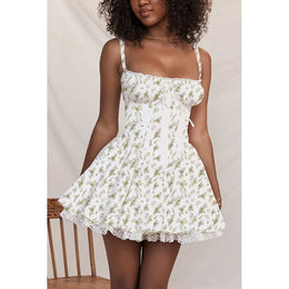 Vestido Curto Floral com Corpete