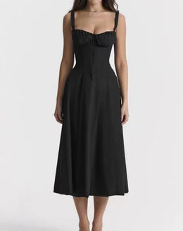 Vestido Midi com Corpete e Atacadores