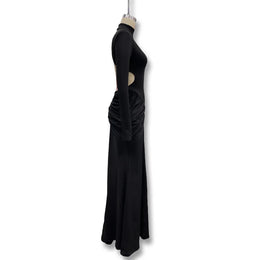 Vestido Comprido de Malha com Gola Alta e Costas Descobertas