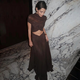 Vestido Comprido Franzido em Tule