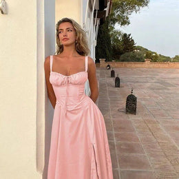 Vestido Midi Floral com Corpete — Azul e Rosa Floral
