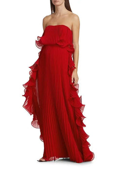 Vestido Comprido sem Alças com Folhos