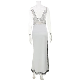 Vestido Comprido de Cetim e Renda