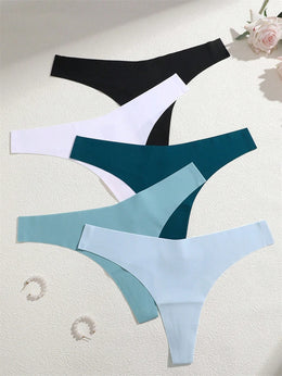 Kit de 5 Tangas em V de Seda Gelo Lisa