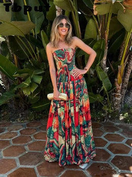 Vestido Comprido Plissado sem Alças