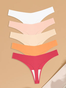 Kit de 5 Tangas em V de Seda Gelo Lisa